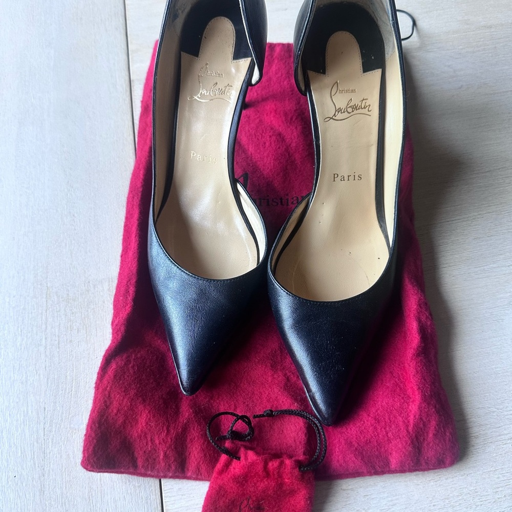 Christian Louboutin Black Pointed Leather Slingback Pumps